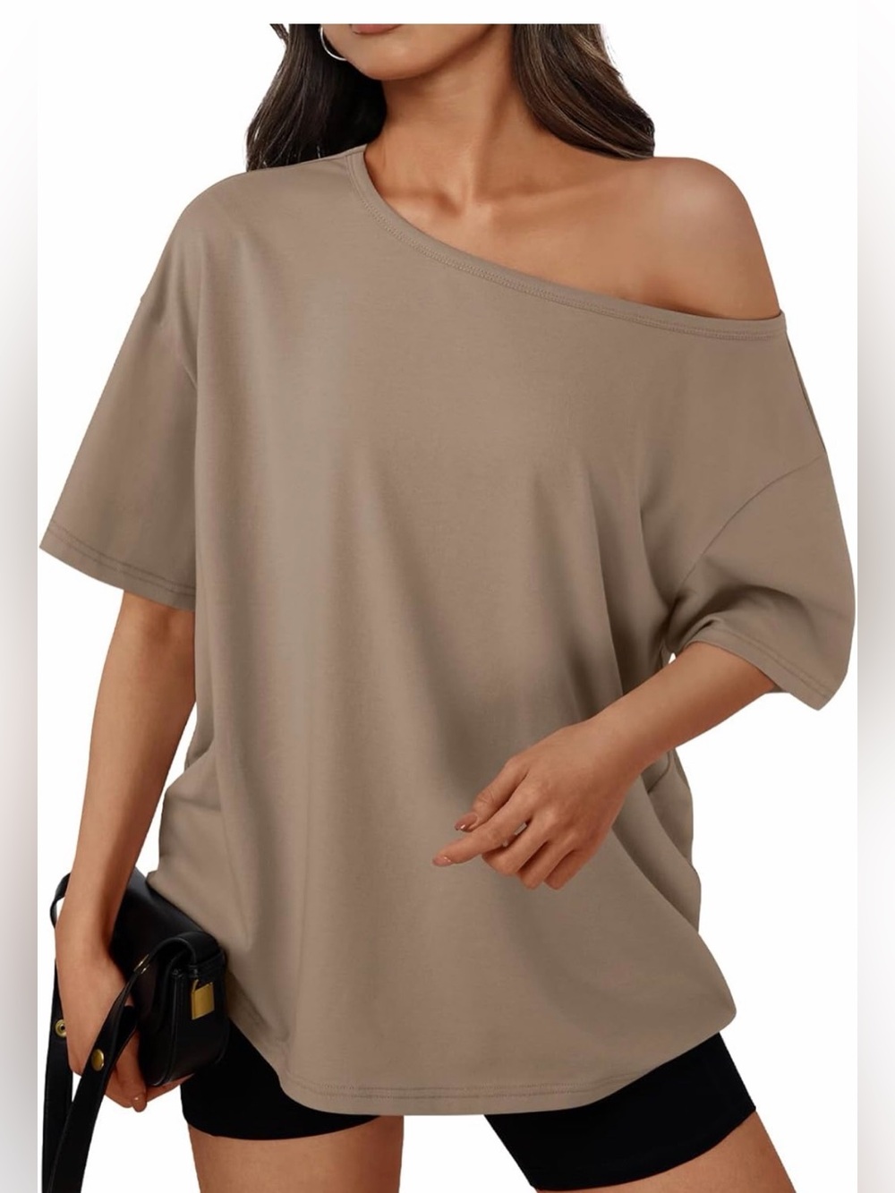 NWOT - Oversized Off-Shoulder Relaxed Tee in Taupe